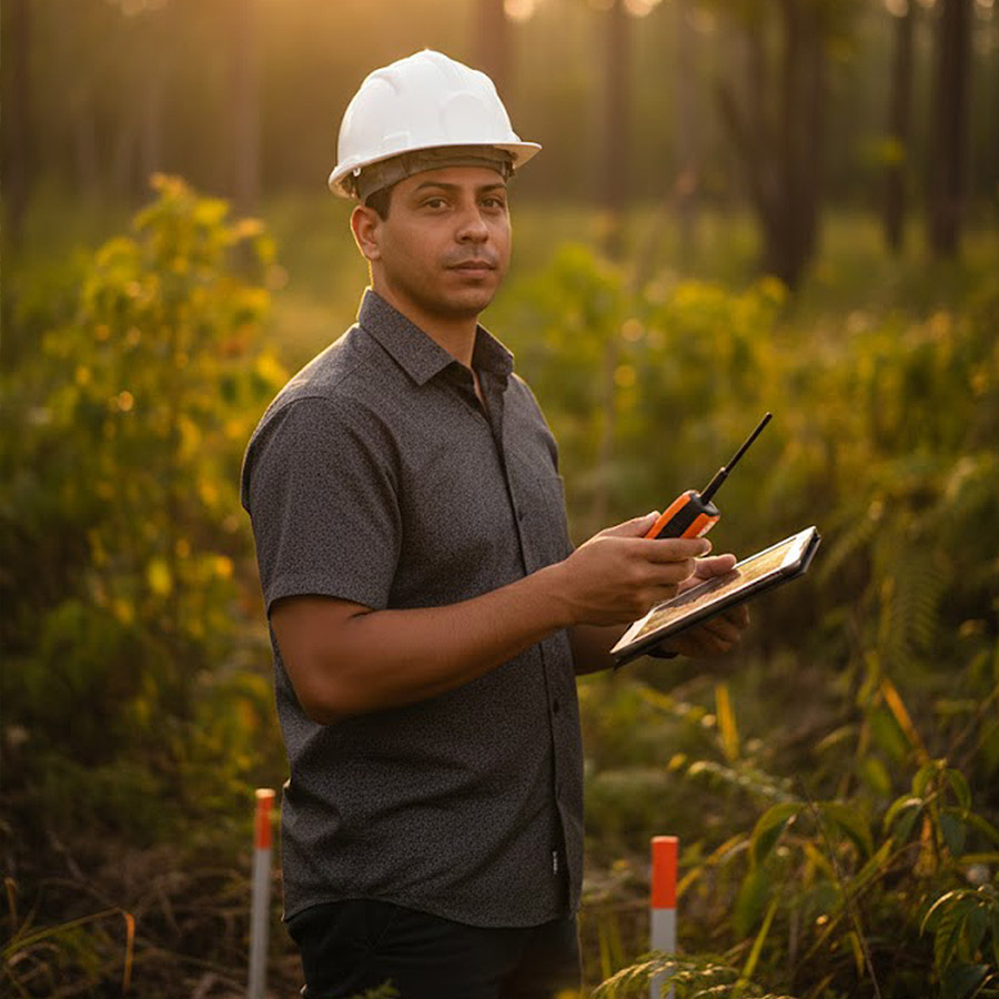 Equipe técnica em área verde